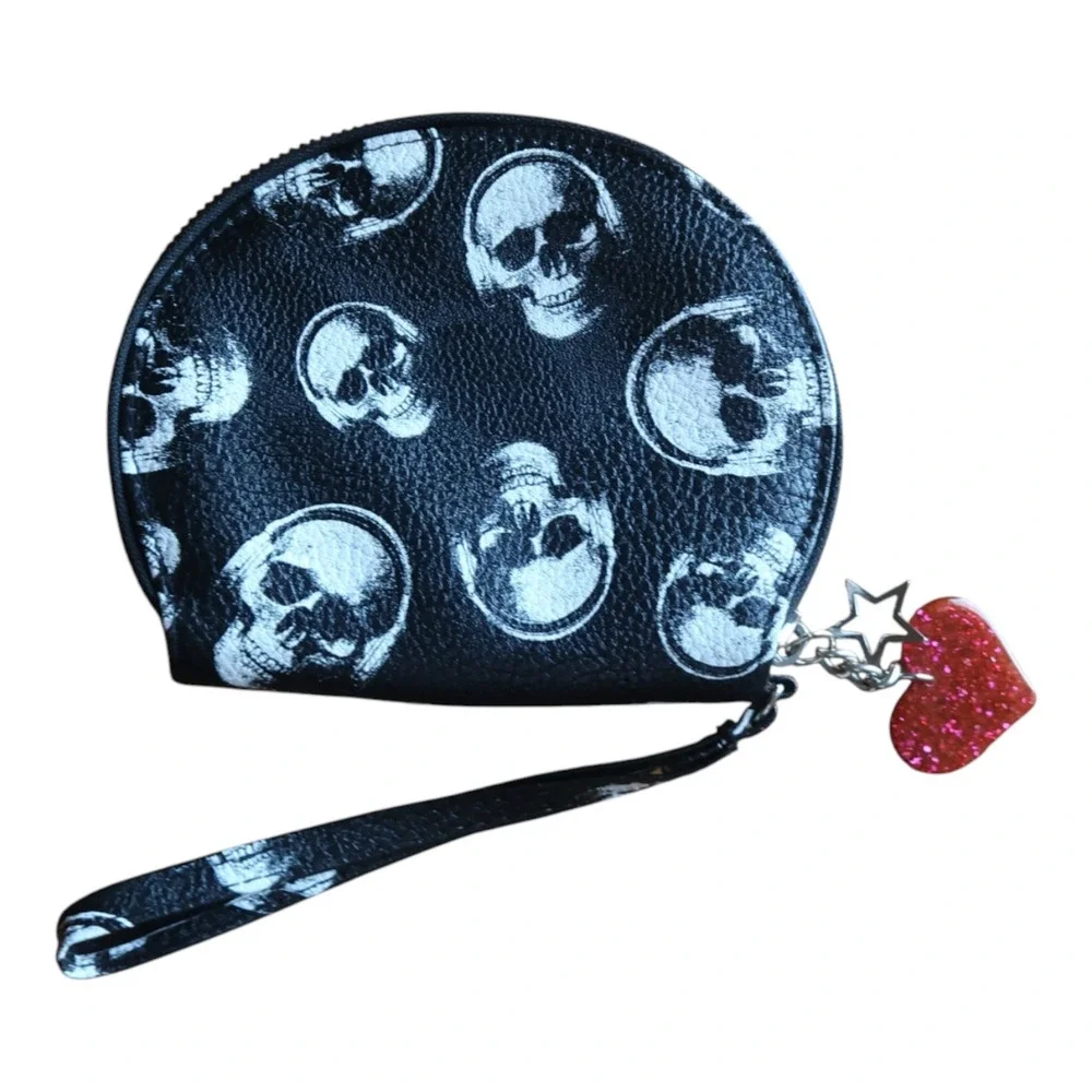 Hot Topic Monster High Draculaura Coin Purse Black & White Goth Skull Red Heart